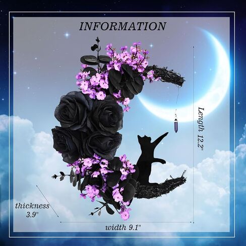 Halloween Moon Cat Wreaths for Front Door, 2025 New Black Cat Crescent Moon Wreath, Cute Cat Garland Halloween Door Decorations for Outdoor Indoor Decor Wall Window Home Party in Kuwait