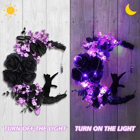 Halloween Moon Cat Wreaths for Front Door, 2025 New Black Cat Crescent Moon Wreath, Cute Cat Garland Halloween Door Decorations for Outdoor Indoor Decor Wall Window Home Party in Kuwait