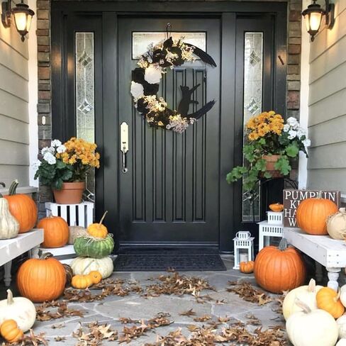 Halloween Moon Cat Wreaths for Front Door, 2025 New Black Cat Crescent Moon Wreath, Cute Cat Garland Halloween Door Decorations for Outdoor Indoor Decor Wall Window Home Party in Kuwait