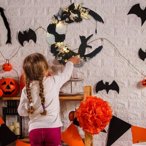 Halloween Moon Cat Wreaths for Front Door, 2025 New Black Cat Crescent Moon Wreath, Cute Cat Garland Halloween Door Decorations for Outdoor Indoor Decor Wall Window Home Party in Kuwait