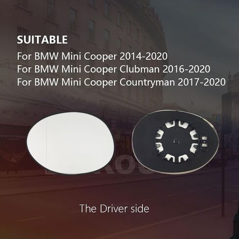 Gassenger Side Mirror Glass لـ BMW Mini Cooper 2014-2020 ، لسيارة BMW Mini Cooper Clubman 2016-2020 ، لسيارة BMW Mini Cooper Countryman 2017-2020 ، الزجاج المسخن الأيمن للمرآة. in Saudi Arabia