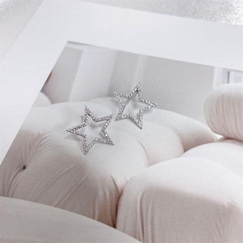 Dainty Big CZ Star S925 Sterling Silver Stud Earrings for Women Hypoallergenic Cute Sparkly Crystal Hollow Stars Geometric Statement Studs Fashion Festival Christmas Birthday Jewelry for Her Bff Daughter Thanksgiving in Saudi Arabia