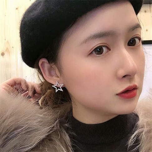 Dainty Big CZ Star S925 Sterling Silver Stud Earrings for Women Hypoallergenic Cute Sparkly Crystal Hollow Stars Geometric Statement Studs Fashion Festival Christmas Birthday Jewelry for Her Bff Daughter Thanksgiving in Saudi Arabia