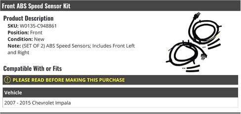 Front ABS Speed Sensor 2 Piece Kit - Compatible with 2007-2015 Chevy Impala in Saudi Arabia
