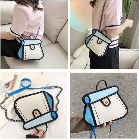 Funny 2D Cartoon Crossbody Bag Creative Cute Handbag 3D Style 2D Drawing Canvas Bag for Women & Men in Kuwait