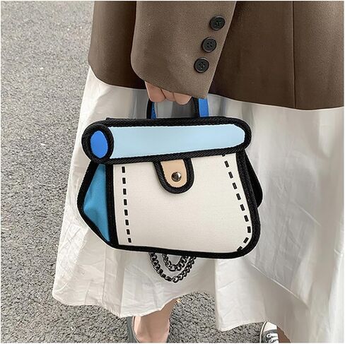 Funny 2D Cartoon Crossbody Bag Creative Cute Handbag 3D Style 2D Drawing Canvas Bag for Women & Men in Kuwait
