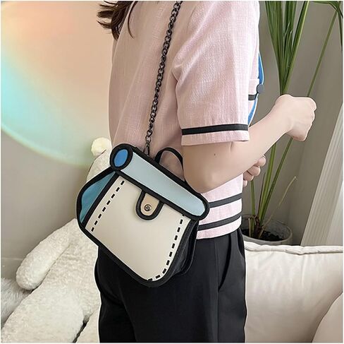 Funny 2D Cartoon Crossbody Bag Creative Cute Handbag 3D Style 2D Drawing Canvas Bag for Women & Men in Kuwait