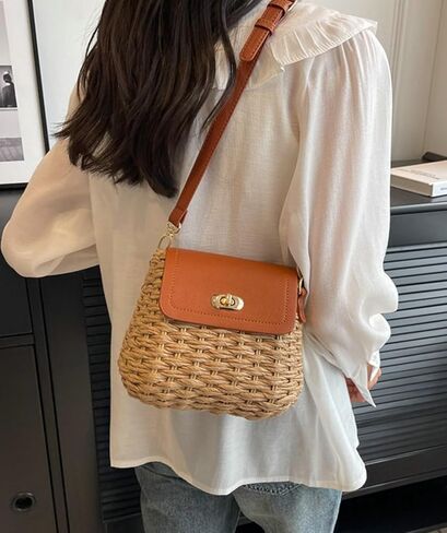 Obosoyo 2025 Trendy Woven Straw Crossbody Bag Women Small Square Shoulder Bag Summer Beach Daily Use Twist Bag in Kuwait