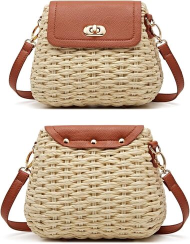 Obosoyo 2025 Trendy Woven Straw Crossbody Bag Women Small Square Shoulder Bag Summer Beach Daily Use Twist Bag in Kuwait