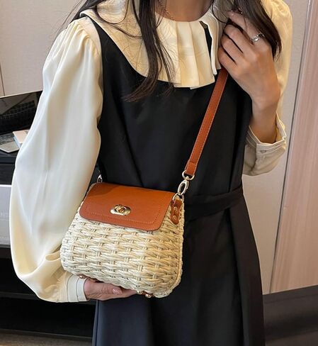Obosoyo 2025 Trendy Woven Straw Crossbody Bag Women Small Square Shoulder Bag Summer Beach Daily Use Twist Bag in Kuwait