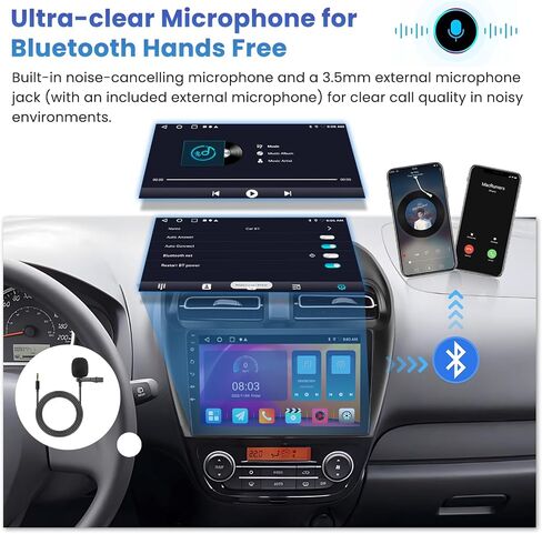 [2+64g] inefala لـ Mitsubishi Mirage 2012-2018 Android Car Radio Stereo مع Carplay Android Auto ، شاشة لمس عالية الدقة مع GPS WiFi Bluetooth FM/RDS SWC كاميرا كاميرا كاميرا كاميرا احتياطية in Saudi Arabia