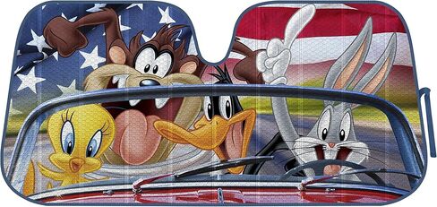 Auto Windshield Shade, Licensed Warner Bros Looney Tunes Road Trip Design, Double Bubble Reversible Foldable Accordion Design, Fits Car Truck Van SUV in Saudi Arabia