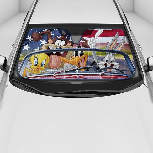 Auto Windshield Shade, Licensed Warner Bros Looney Tunes Road Trip Design, Double Bubble Reversible Foldable Accordion Design, Fits Car Truck Van SUV in Saudi Arabia