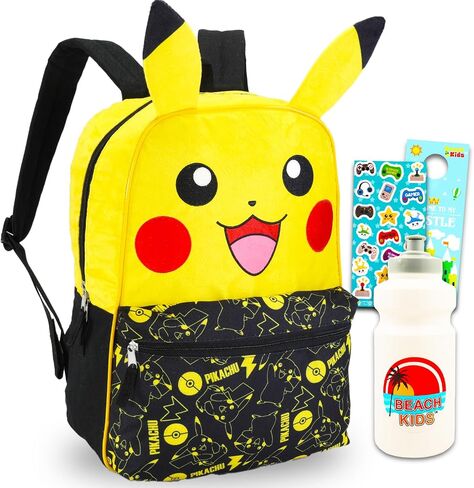 Pikachu Backpack Set for Boys - Bundle with 16" Pokemon Backpack, Water Bottle, Stickers, More | Pokemon Backpack for School in Saudi Arabia
