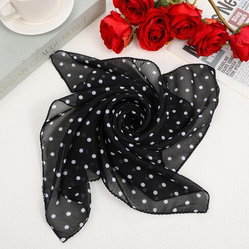 Chiffon Scarf Square Neck Scarf Polka Dot Bandana Square Handkerchief 1950s Vintage Bow Headband Head Scarves Bandana Headband Satin Scarves for Women and Girls in Saudi Arabia