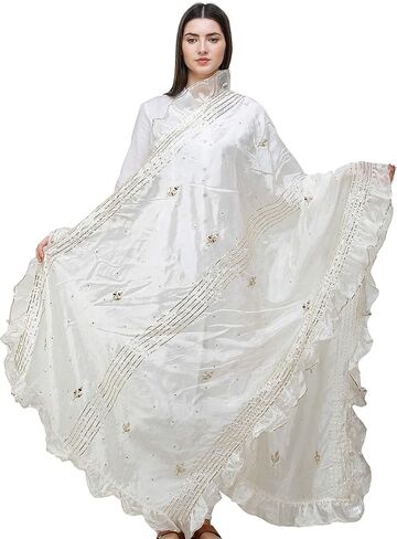 Dupatta from Amritsar with Gota Patches and Frill Border - Art Silk in Kuwait