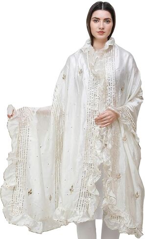Dupatta from Amritsar with Gota Patches and Frill Border - Art Silk in Kuwait