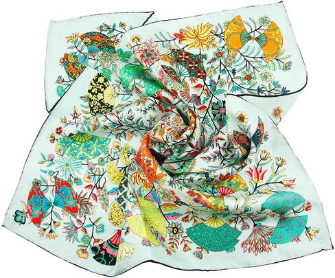 Women's Pure Mulberry Silk Square Scarf, 20 x 20 inches, Classic Floral Pattern, Gift Packed in Saudi Arabia