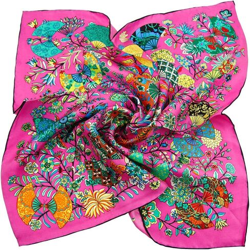 Women's Pure Mulberry Silk Square Scarf, 20 x 20 inches, Classic Floral Pattern, Gift Packed in Saudi Arabia