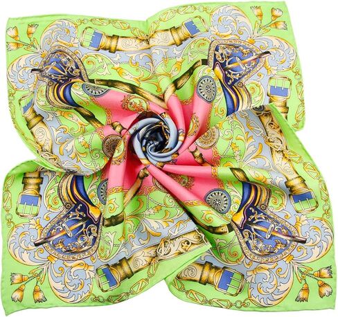 Women's Pure Mulberry Silk Square Scarf, 20 x 20 inches, Classic Floral Pattern, Gift Packed in Saudi Arabia
