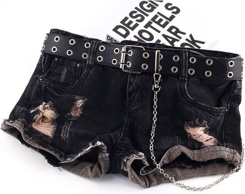 Gothic Belt Double Grommet Buckle Leather Belt for Mens Women Jeans Fashion Belt Punk Rock y2k with Chain in Saudi Arabia