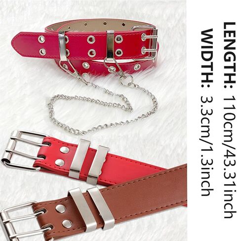 Gothic Belt Double Grommet Buckle Leather Belt for Mens Women Jeans Fashion Belt Punk Rock y2k with Chain in Saudi Arabia