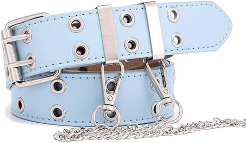 Gothic Belt Double Grommet Buckle Leather Belt for Mens Women Jeans Fashion Belt Punk Rock y2k with Chain in Saudi Arabia