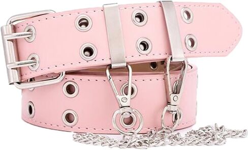 Gothic Belt Double Grommet Buckle Leather Belt for Mens Women Jeans Fashion Belt Punk Rock y2k with Chain in Saudi Arabia