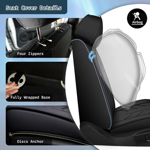 Full Set Car Seat Covers Fit for Toyota Prius 2003-2015 Breathable Faux Leather Seat Cushion with Lumbar Support Airbag Compatible Automotive Interior Accessories (Black & Grey) in Kuwait