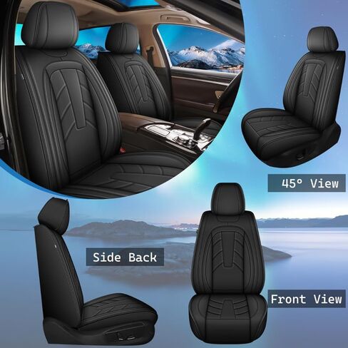 Full Set Car Seat Covers Fit for Toyota Prius 2003-2015 Breathable Faux Leather Seat Cushion with Lumbar Support Airbag Compatible Automotive Interior Accessories (Black & Grey) in Kuwait