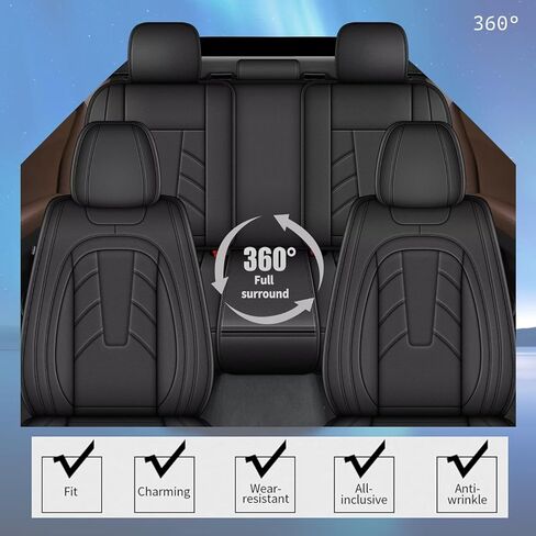 Full Set Car Seat Covers Fit for Toyota Prius 2003-2015 Breathable Faux Leather Seat Cushion with Lumbar Support Airbag Compatible Automotive Interior Accessories (Black & Grey) in Kuwait