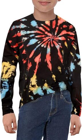 Haloumoning Boys Tie Dye Shirts Kids Long Sleeve Crewneck Shirt Casual Hippies Tees Tops 5-14 Years in Saudi Arabia