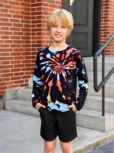 Haloumoning Boys Tie Dye Shirts Kids Long Sleeve Crewneck Shirt Casual Hippies Tees Tops 5-14 Years in Saudi Arabia