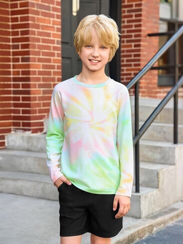 الأولاد Haloumoning Tie Tie Dye Stirts Kids Long Sleeve Crewneck Shirt Hippies Tees Tops 5-14 Years in Saudi Arabia