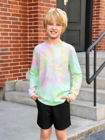 الأولاد Haloumoning Tie Tie Dye Stirts Kids Long Sleeve Crewneck Shirt Hippies Tees Tops 5-14 Years in Saudi Arabia