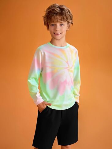 الأولاد Haloumoning Tie Tie Dye Stirts Kids Long Sleeve Crewneck Shirt Hippies Tees Tops 5-14 Years in Saudi Arabia