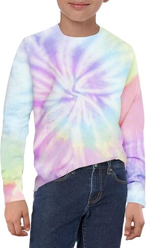 Haloumoning Boys Tie Dye Shirts Kids Long Sleeve Crewneck Shirt Casual Hippies Tees Tops 5-14 Years in Saudi Arabia