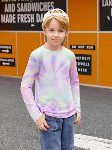 Haloumoning Boys Tie Dye Shirts Kids Long Sleeve Crewneck Shirt Casual Hippies Tees Tops 5-14 Years in Saudi Arabia