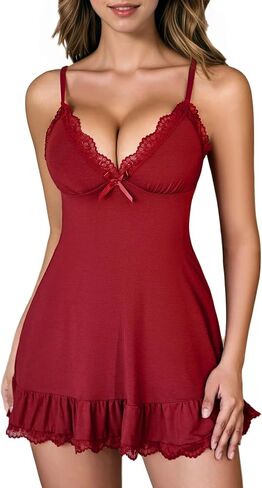 Sexy Night Gowns for Women Babydoll Lingerie Dress Lace Trim Sleep Dress Chemise Nightgowns Ruffle Hem Nighty in Saudi Arabia