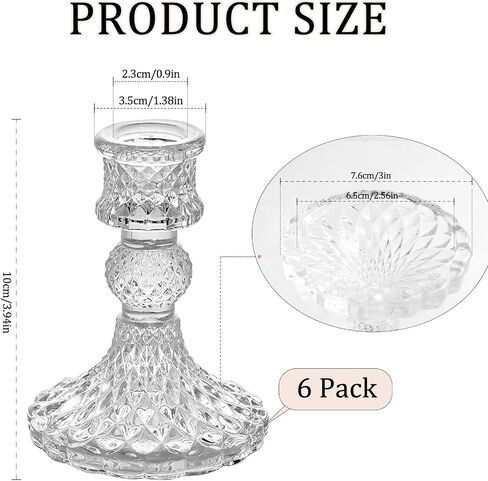 6 Pack Glass Taper Candlestick Holders, Clear Candlestick Holders, 4" H Crystal Candle Holders Decorative Candle Stand Centerpiece for Wedding, Festival, Dinning Party Table Decor in Kuwait