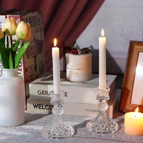 6 Pack Glass Taper Candlestick Holders, Clear Candlestick Holders, 4" H Crystal Candle Holders Decorative Candle Stand Centerpiece for Wedding, Festival, Dinning Party Table Decor in Kuwait