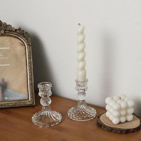 6 Pack Glass Taper Candlestick Holders, Clear Candlestick Holders, 4" H Crystal Candle Holders Decorative Candle Stand Centerpiece for Wedding, Festival, Dinning Party Table Decor in Kuwait