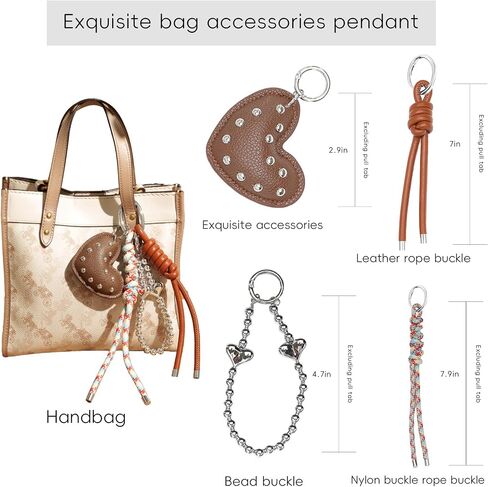 Heart Leather Bag Charm - 4-Piece Keychain | Stylish Purse Charms for Women's Handbags, Backpacks & Totes in Kuwait