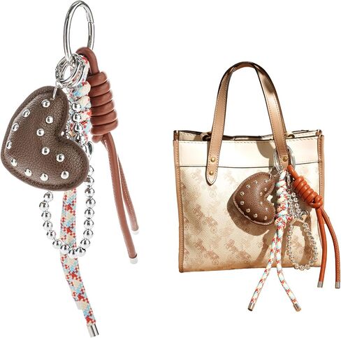 Heart Leather Bag Charm - 4-Piece Keychain | Stylish Purse Charms for Women's Handbags, Backpacks & Totes in Kuwait