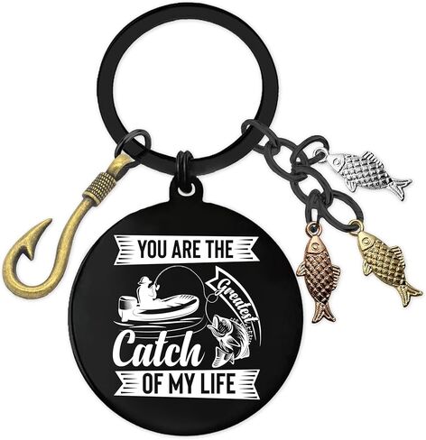 Funny Couple Gifts Fishing Keychain - Black Fish Hook Keychains for Men, Fishing Lovers Gift for Boyfriend Husband Birthday in Saudi Arabia