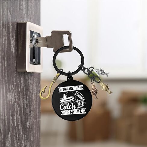Funny Couple Gifts Fishing Keychain - Black Fish Hook Keychains for Men, Fishing Lovers Gift for Boyfriend Husband Birthday in Saudi Arabia
