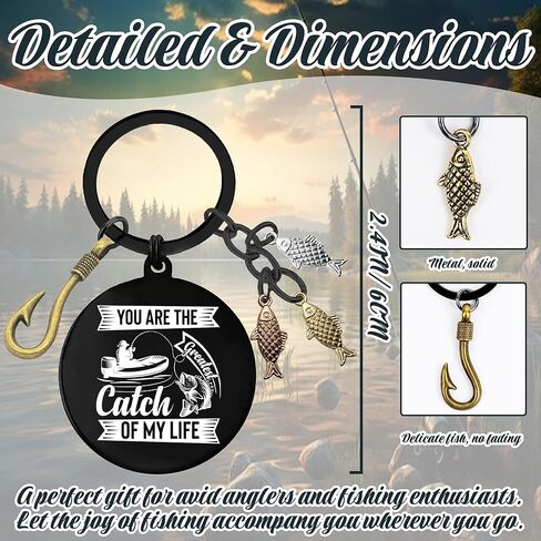 Funny Couple Gifts Fishing Keychain - Black Fish Hook Keychains for Men, Fishing Lovers Gift for Boyfriend Husband Birthday in Saudi Arabia