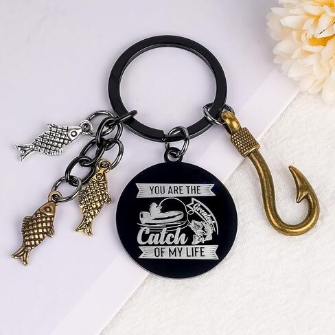 Funny Couple Gifts Fishing Keychain - Black Fish Hook Keychains for Men, Fishing Lovers Gift for Boyfriend Husband Birthday in Saudi Arabia