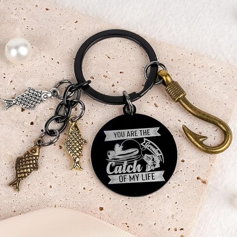 Funny Couple Gifts Fishing Keychain - Black Fish Hook Keychains for Men, Fishing Lovers Gift for Boyfriend Husband Birthday in Saudi Arabia