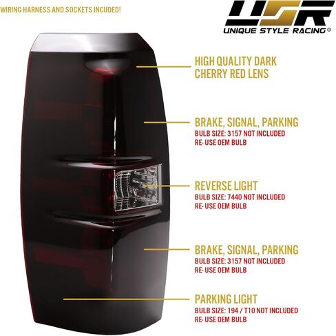 USR 07-13 Avalanche Tail Light – Replacement Tail Lamps Set (Left + Right) Compatible with 2007-2013 Chevy Avalanche Chevrolet All Models/Trims (Dark Cherry Red Lens, Plug & Play Ready) in Saudi Arabia